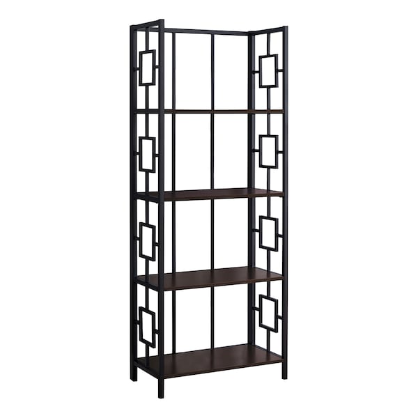 Monarch Specialties Bookshelf, Bookcase, Etagere, 4 Tier, 62"H, Office, Bedroom, Metal, Laminate, Brown, Black I 3617 - main